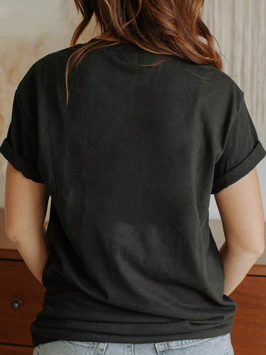 Mexican Hat Print Crew Neck T-Shirt, Short Sleeve Casual Top For Summer & Spring, Women's Clothing