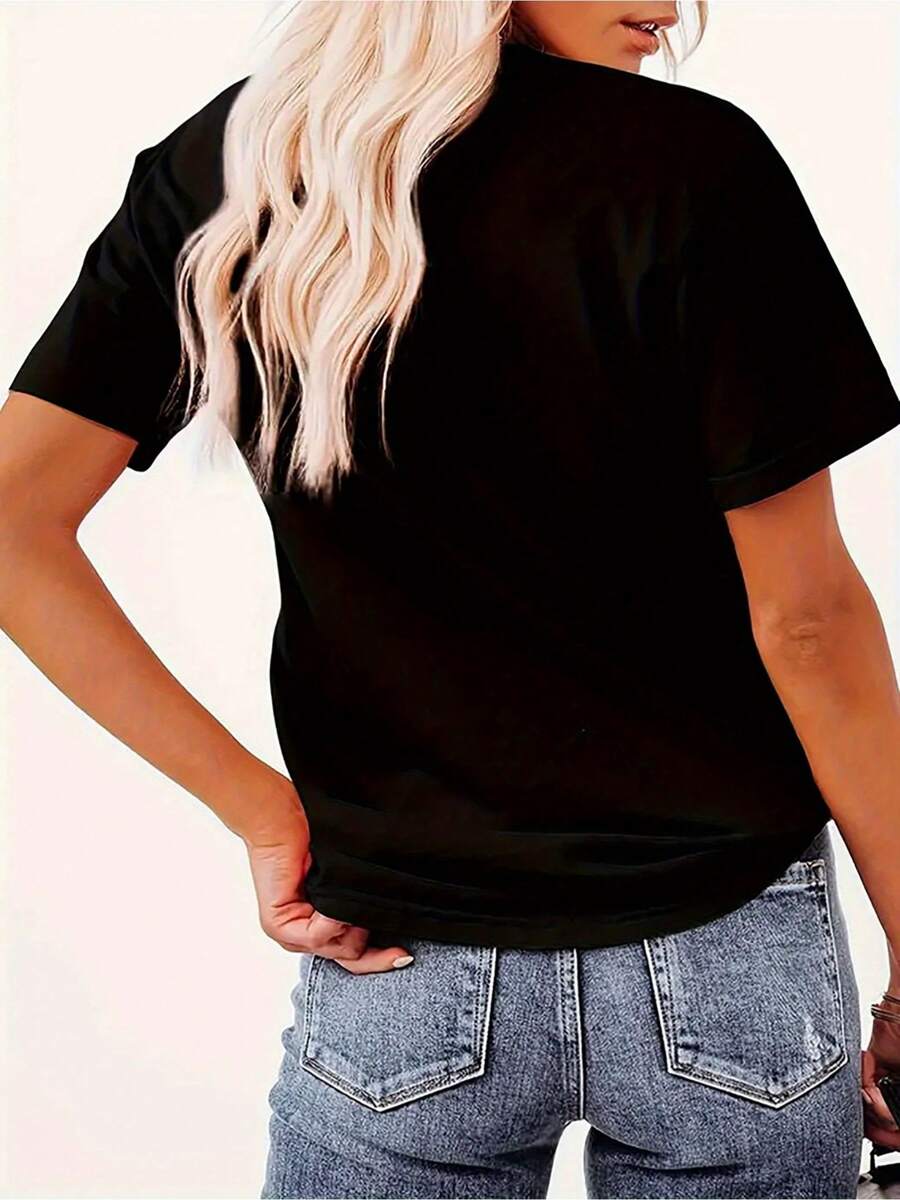 Creative Floral Smiling Pattern Printed Women'S Casual Sports T-Shirt, Round Neck, Short Sleeves, Comfortable Summer Top For Holidays