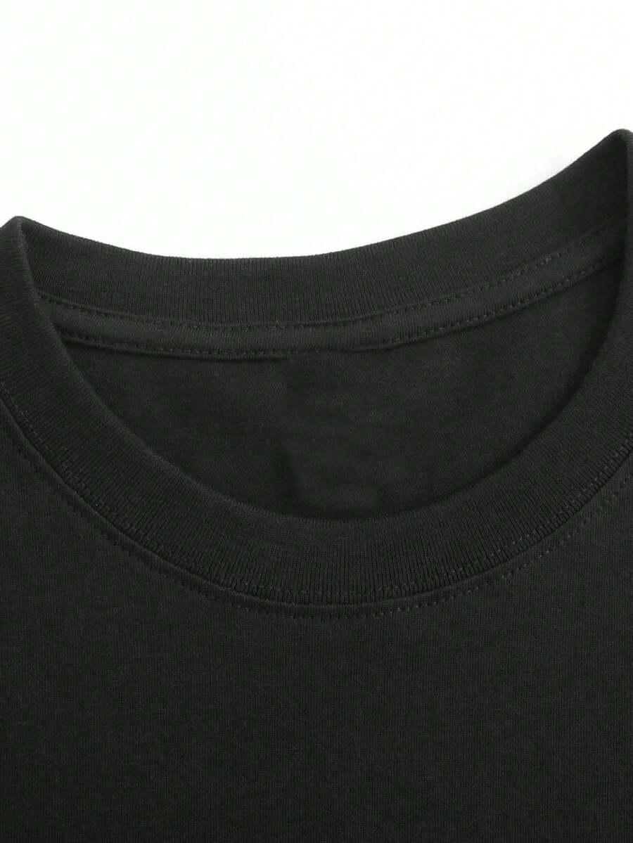 Fashionable Letter Cartoon Print Women'S Round Neck Pure T-Shirt, Simple Design, Comfortable And Breathable, Versatile Essential, Suitable For Daily Leisure