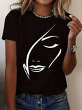 Women's Anime Face Graphic Cotton T-Shirt - Soft Breathable Round Neck Short Sleeve, Loose Fit Casual Top For Spring/Summer, Machine Washable Everyday & Party Wear