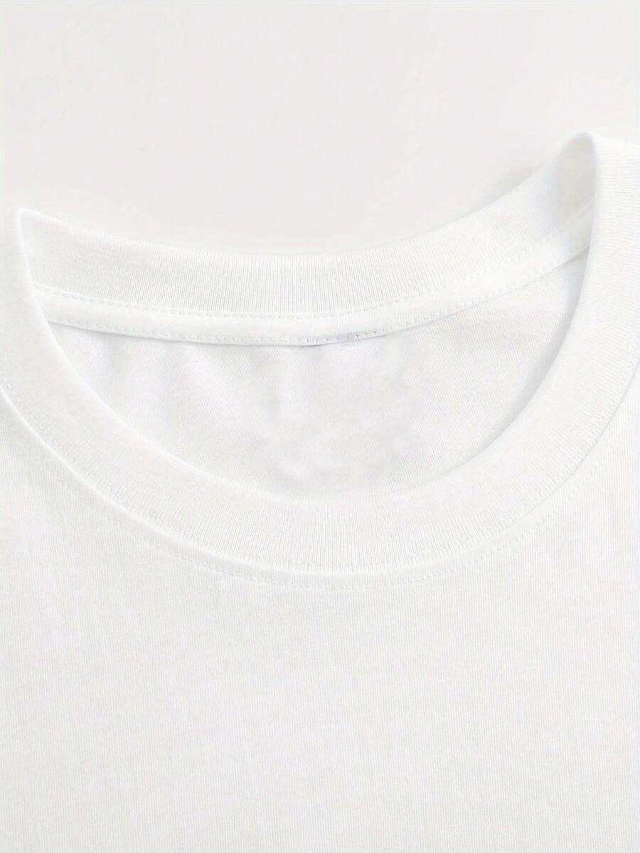 Fashionable Letter Cartoon Print Women's Round Neck T-Shirt, Simple Design, Comfortable And Breathable, Suitable For Daily Leisure And Versatile, Showing A Natural And Elegant Style