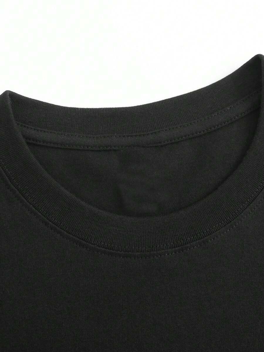 Fashionable Letter Cartoon Print Women'S Round Neck T-Shirt, Simple Design, Comfortable And Breathable, Suitable For Daily Leisure And Versatile, Showing A Natural And Elegant Style