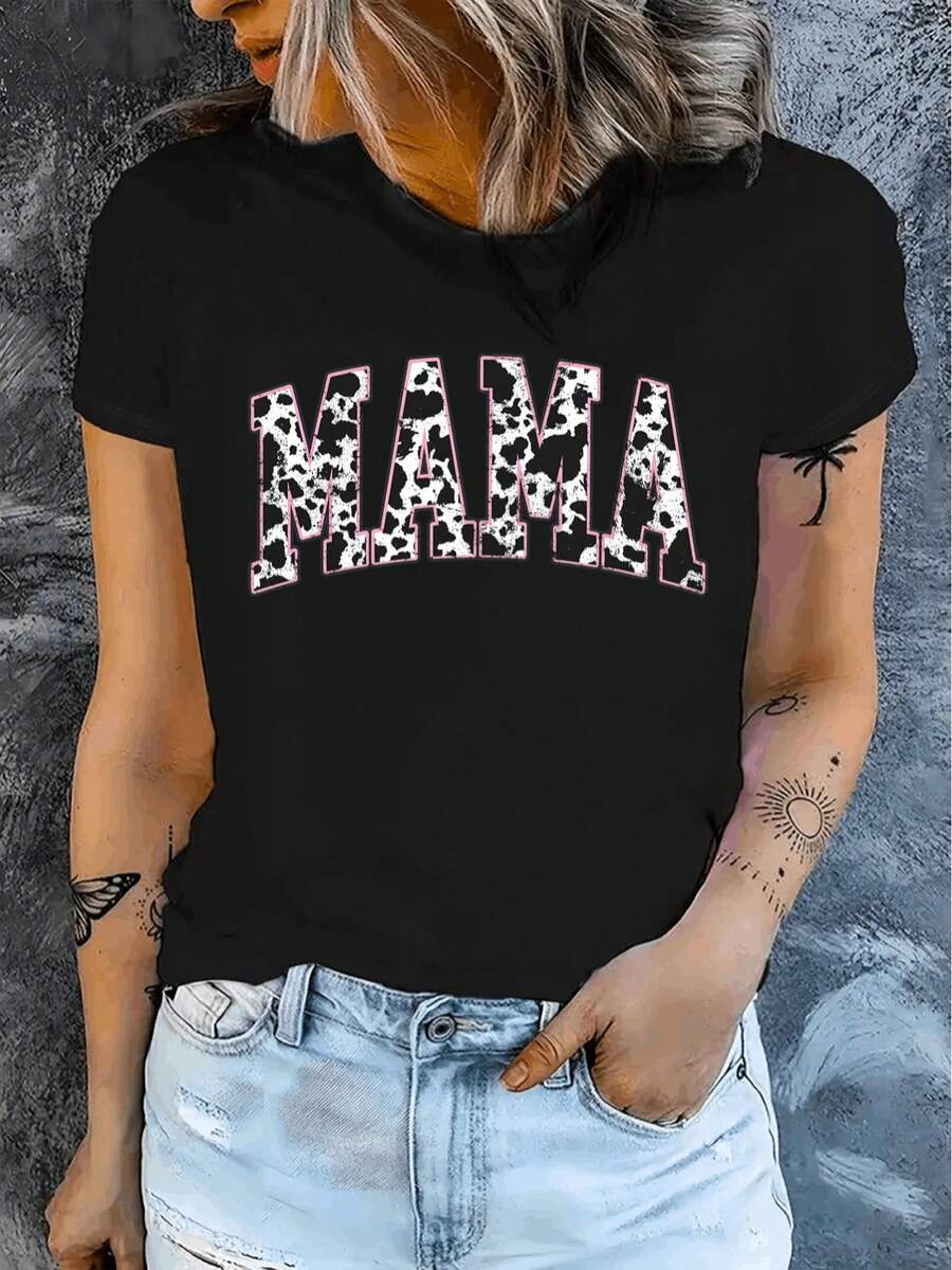Womens TShirt MAMA Comfortable Crew Neck Casual Cotton Blend ShortSleeves Soft Breathable Top Womenswear Tshirt Summer Spring Streetwear Fabric Letter Print