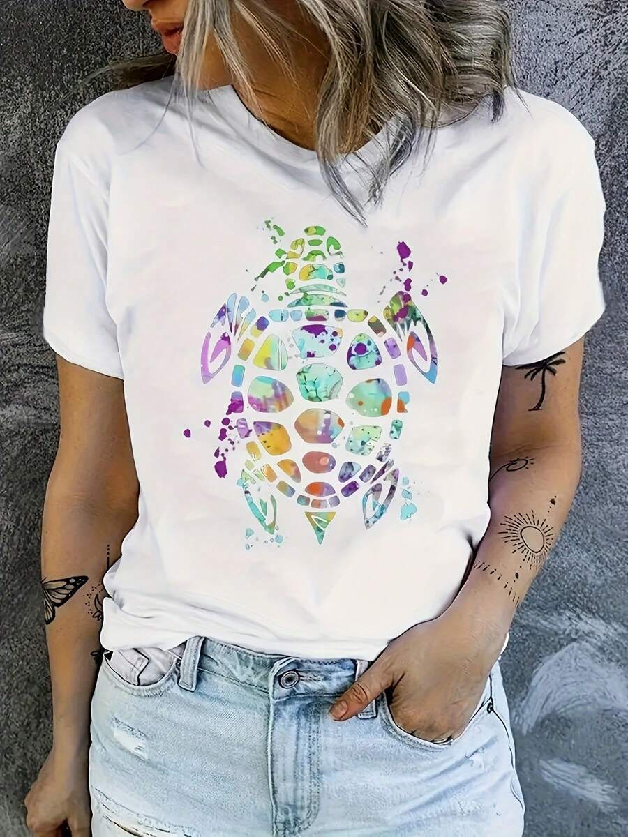 Fashionable Letter Printed Women'S T-Shirt - Comfortable And Relaxed