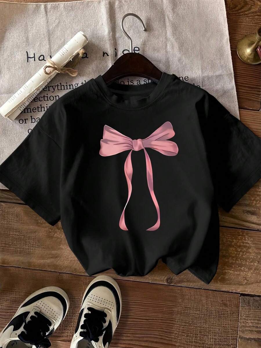 Fashionable Letter Cartoon Print Women'S Round Neck T-Shirt, Simple Design, Comfortable And Breathable, Suitable For Daily Leisure And Versatile, Showing A Natural And Elegant Style