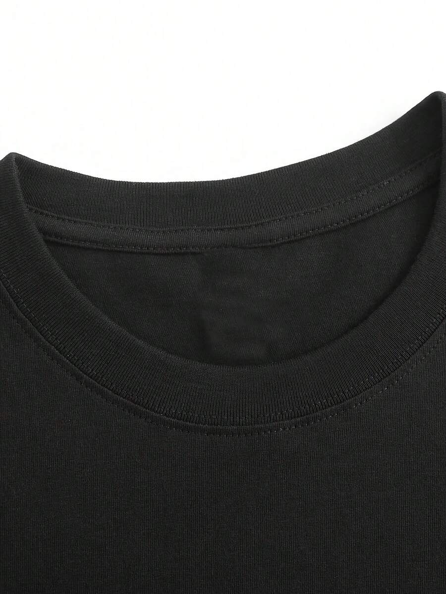 Fashionable Letter Cartoon Print Women'S Round Neck T-Shirt, Simple Design, Comfortable And Breathable, Suitable For Daily Leisure And Versatile