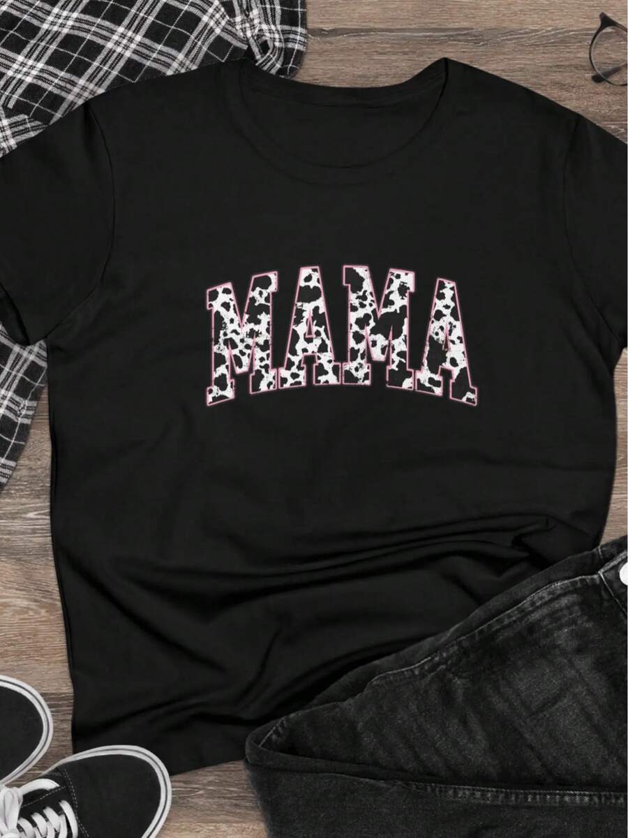 Womens TShirt MAMA Comfortable Crew Neck Casual Cotton Blend ShortSleeves Soft Breathable Top Womenswear Tshirt Summer Spring Streetwear Fabric Letter Print