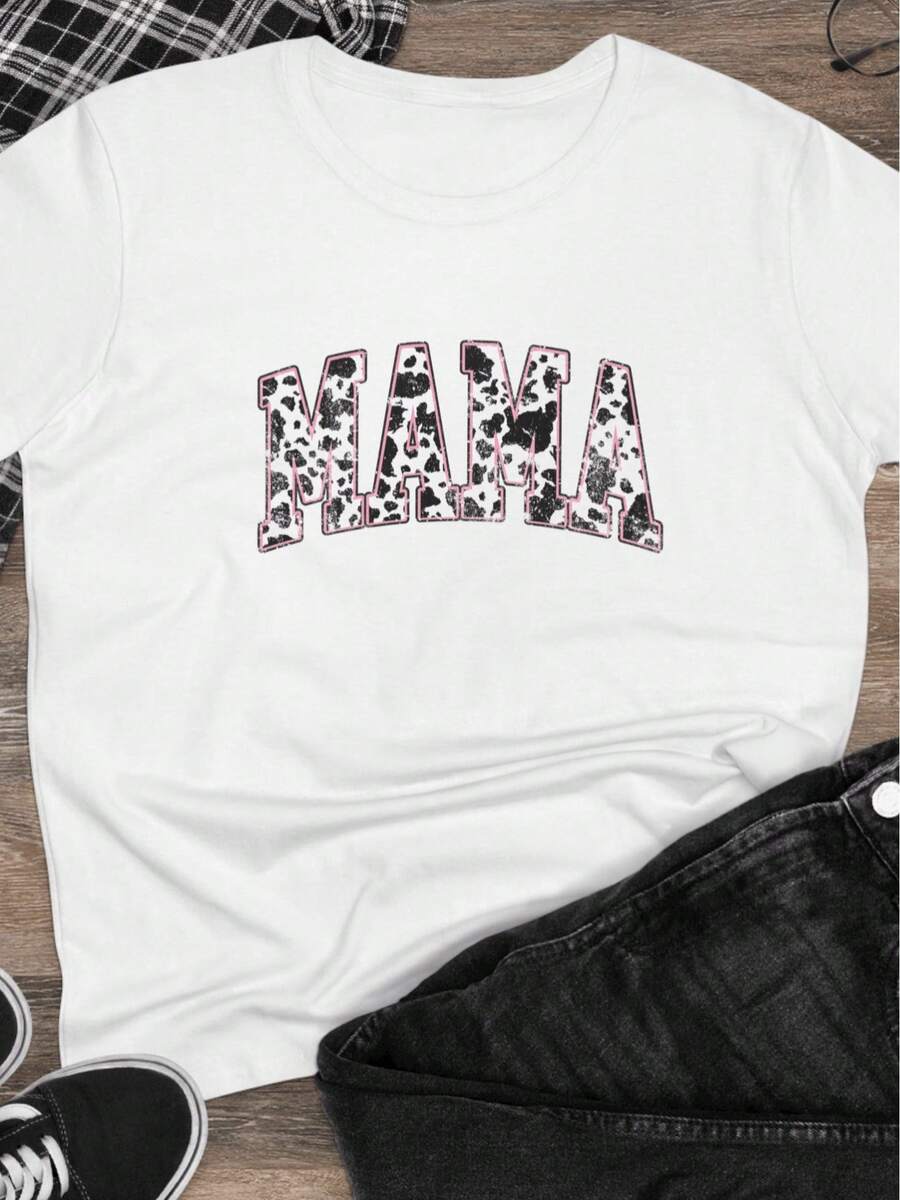 Womens TShirt MAMA Comfortable Crew Neck Casual Cotton Blend ShortSleeves Soft Breathable Top Womenswear Tshirt Summer Spring Streetwear Fabric Letter Print