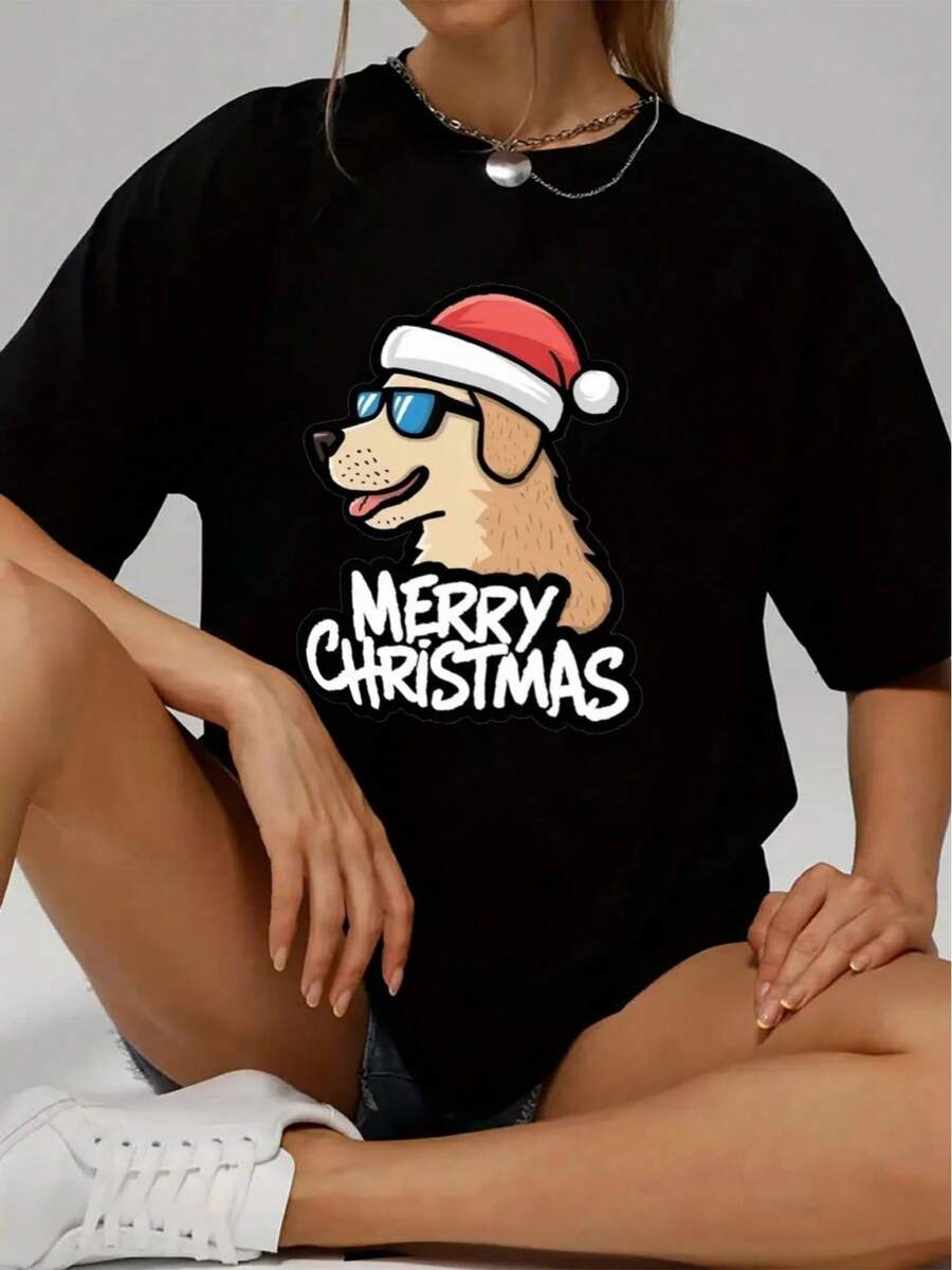 Womens Christmas TShirt Comfortable Crew Neck Casual Cotton Blend ShortSleeves Soft Breathable Top Womenswear Tshirt Summer Spring Streetwear Fabric