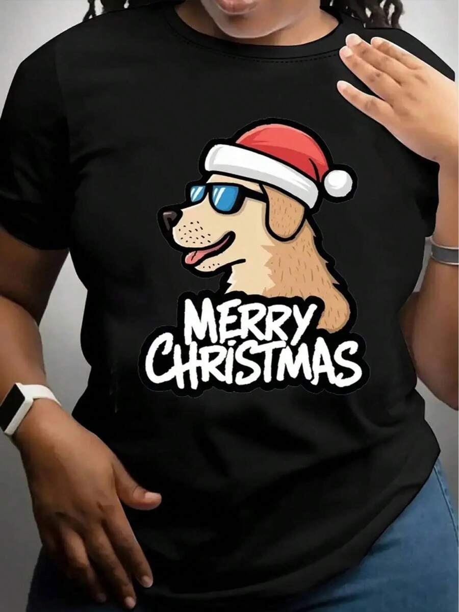 Womens Christmas TShirt Comfortable Crew Neck Casual Cotton Blend ShortSleeves Soft Breathable Top Womenswear Tshirt Summer Spring Streetwear Fabric
