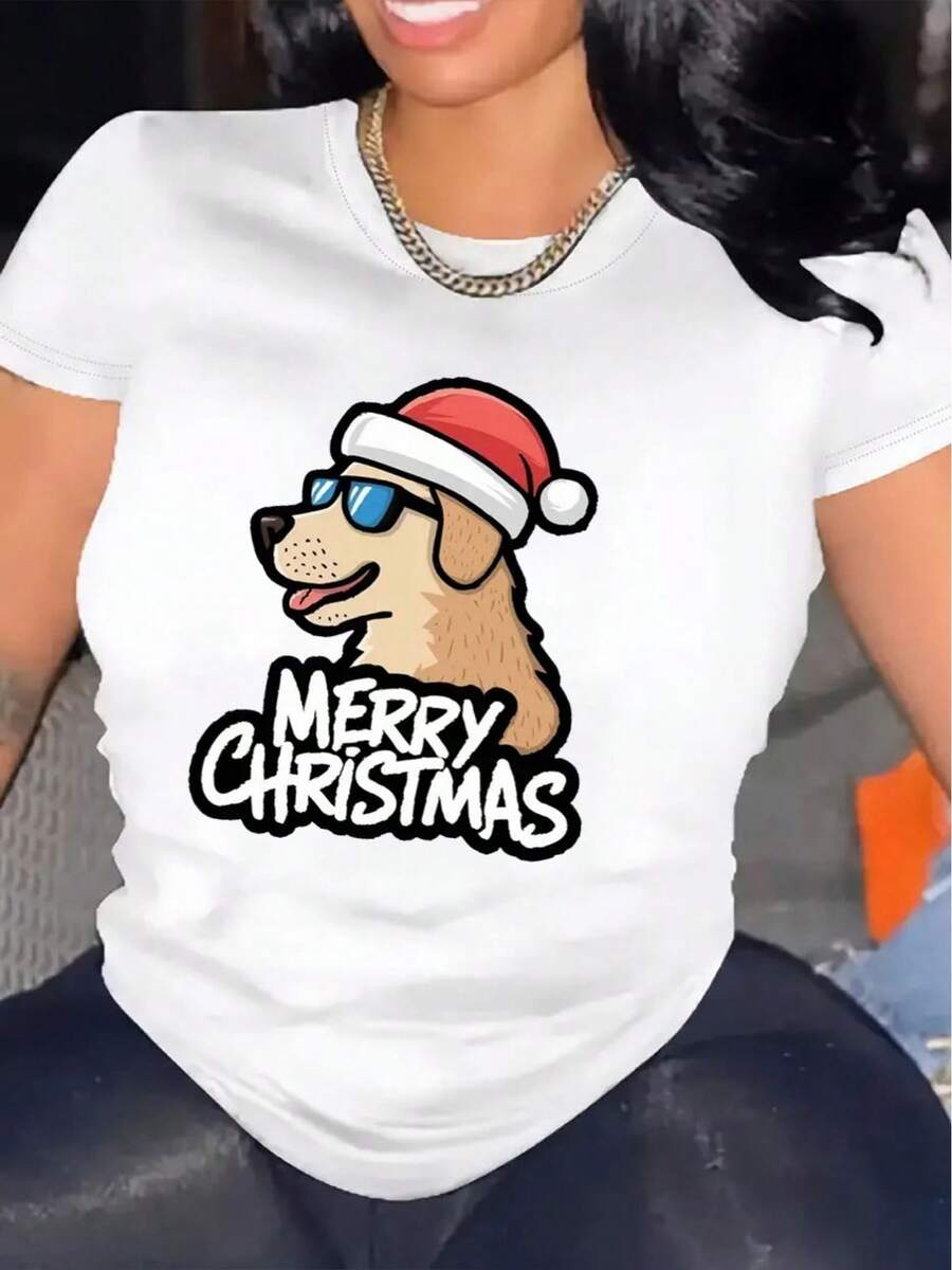 Womens Christmas TShirt Comfortable Crew Neck Casual Cotton Blend ShortSleeves Soft Breathable Top Womenswear Tshirt Summer Spring Streetwear Fabric