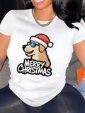Womens Christmas TShirt Comfortable Crew Neck Casual Cotton Blend ShortSleeves Soft Breathable Top Womenswear Tshirt Summer Spring Streetwear Fabric