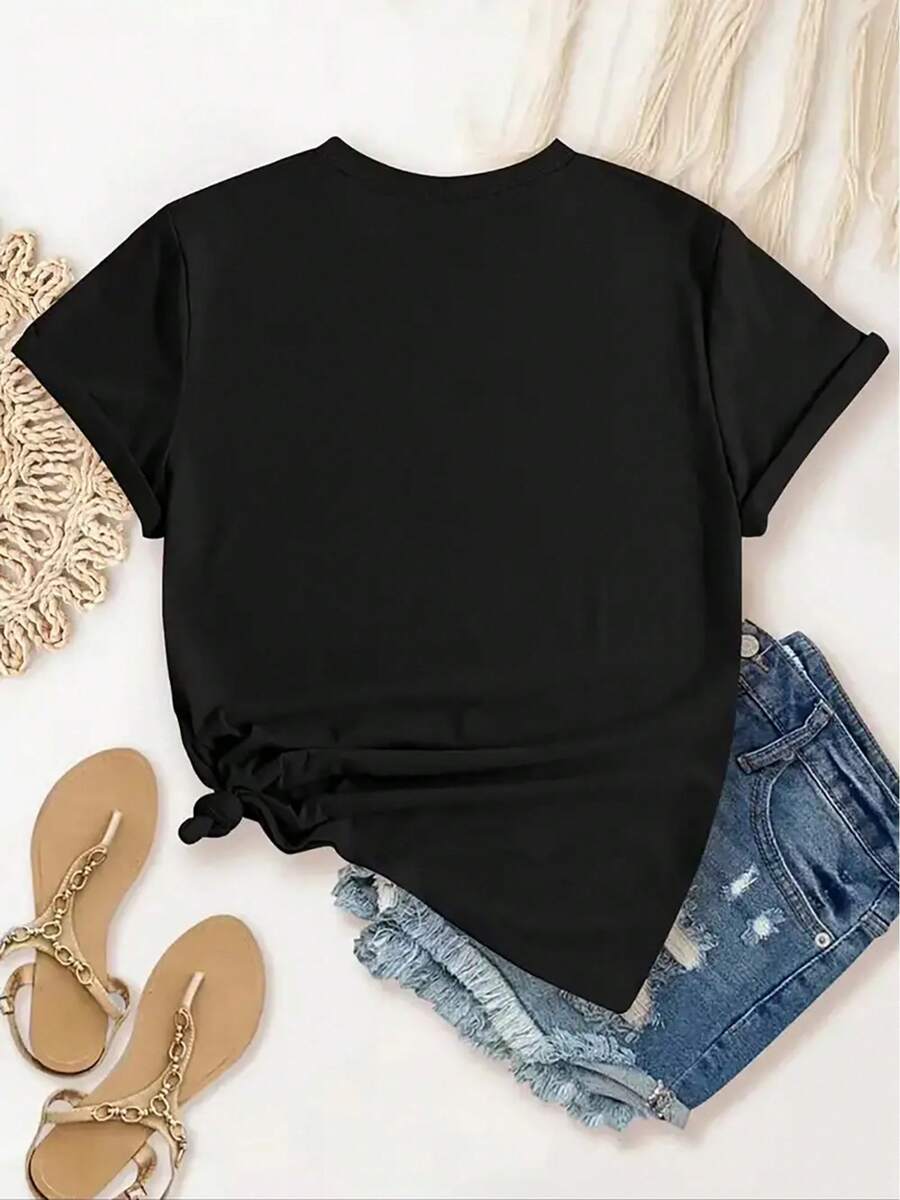 Women'S Soft Stretch And Blend T-Shirt - Geometric Printed Short-Sleeve Round Neck Top