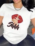 Women's Sexy Lips Graphic T-Shirt - Soft Polyester Shirt With Red Lip Print