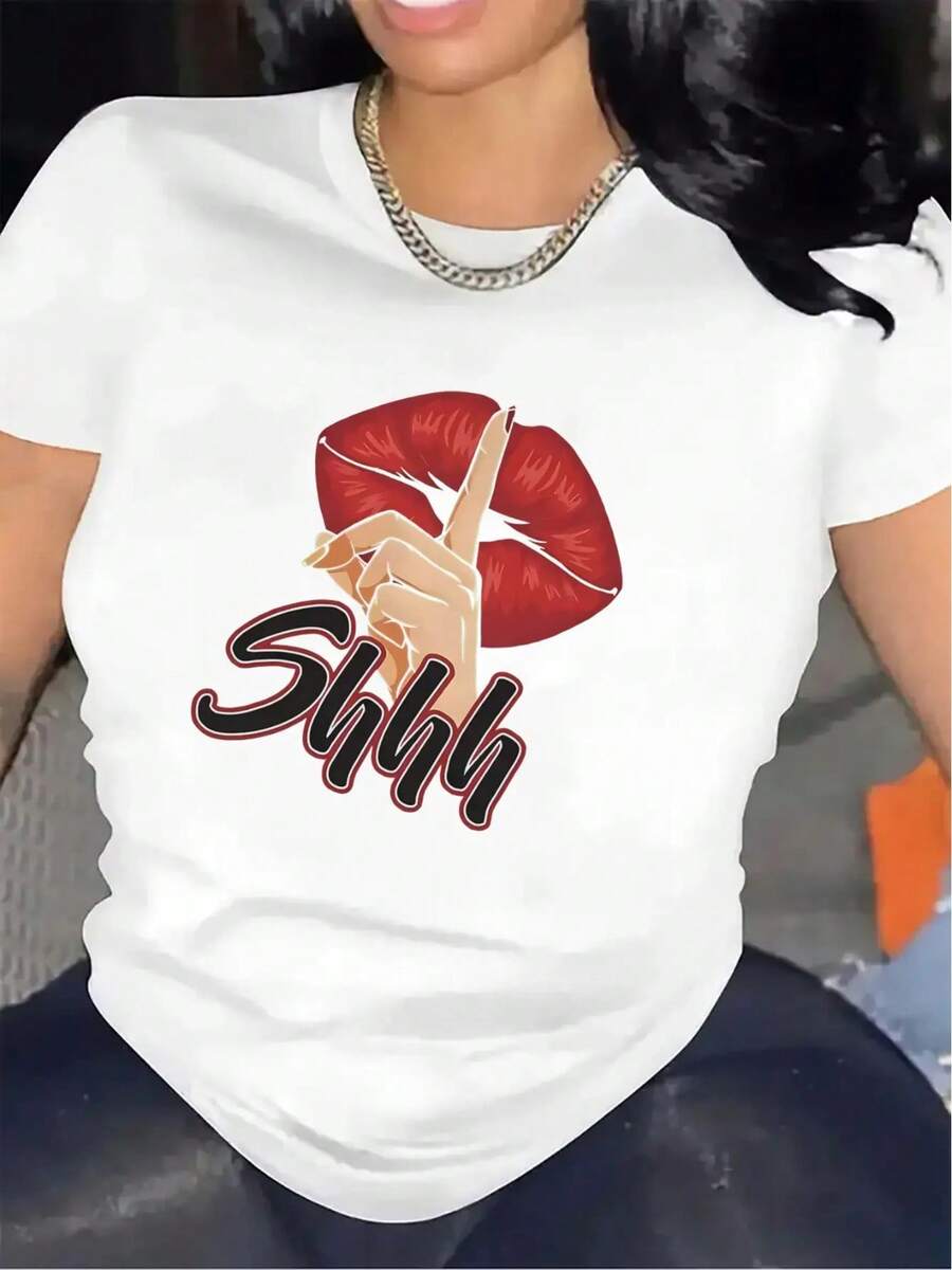 Women's Sexy Lips Graphic T-Shirt - Soft Polyester Shirt With Red Lip Print