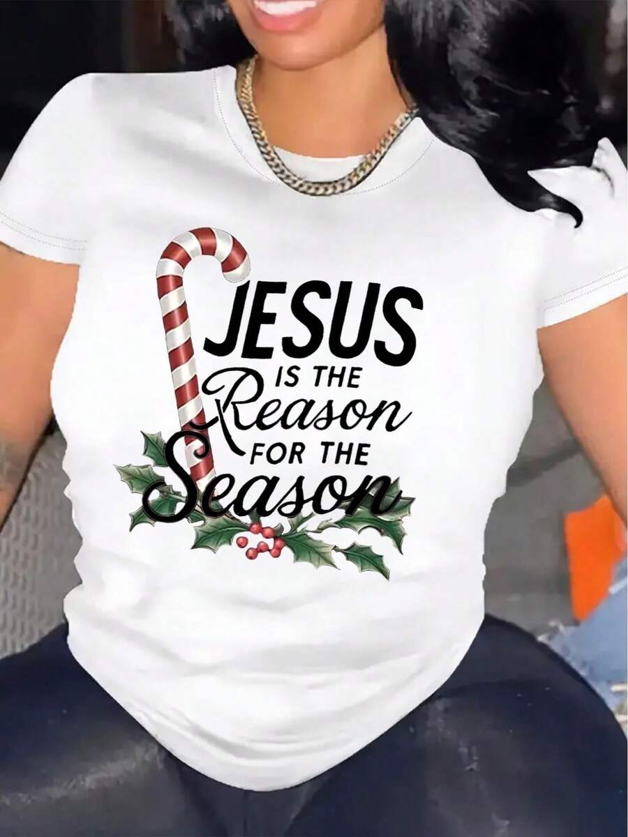 Womens Christmas TShirt Comfortable Crew Neck Casual Cotton Blend ShortSleeves Soft Breathable Top Womenswear Tshirt Summer Spring Streetwear Fabric