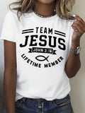 Women'S Casual Crew Neck T-Shirt With Inspirational "Team Jesus" Letter Print, Breathable & Comfortable, Loose Fit, Short Sleeve, Ideal For Daily Wear And Summer Parties