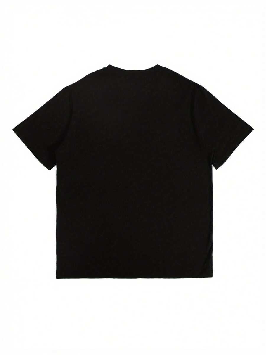 1pc, Cute PANDA Graphic Design Cotton T-Shirt- Casual, Loose Fit, Breathable, Machine Washable, Black With White Text, PLUS SIZE, Soft, Skin-Friendly, Comfortable, Unisex Clothing