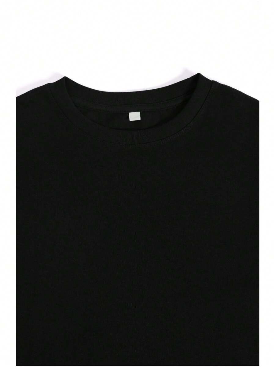 1pc, Cute PANDA Graphic Design Cotton T-Shirt- Casual, Loose Fit, Breathable, Machine Washable, Black With White Text, PLUS SIZE, Soft, Skin-Friendly, Comfortable, Unisex Clothing