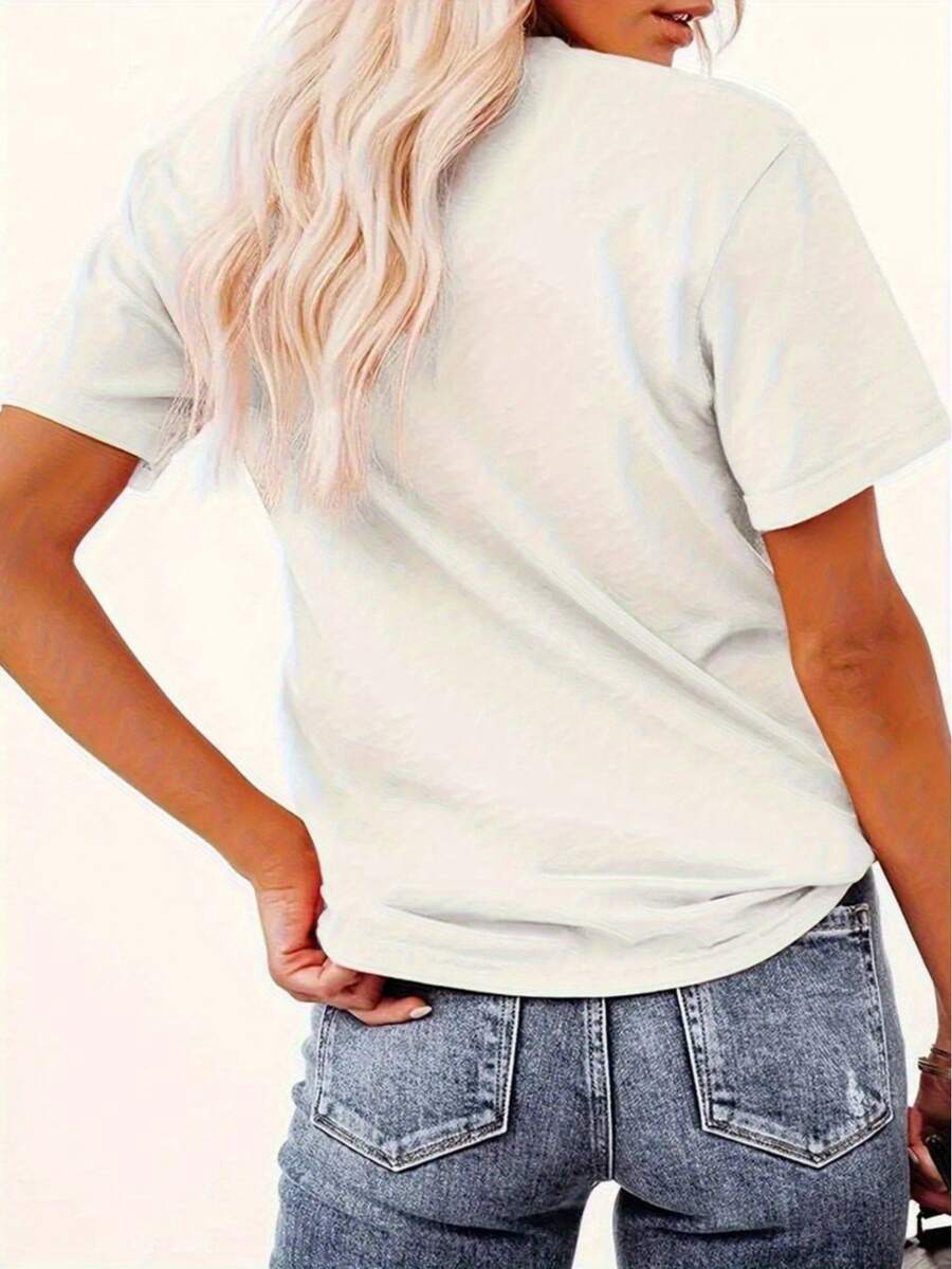 Summer And Spring, Women'S Clothing, Short-Sleeved Round Neck Casual Top, T-Shirt With Fireworks Print In The Heart