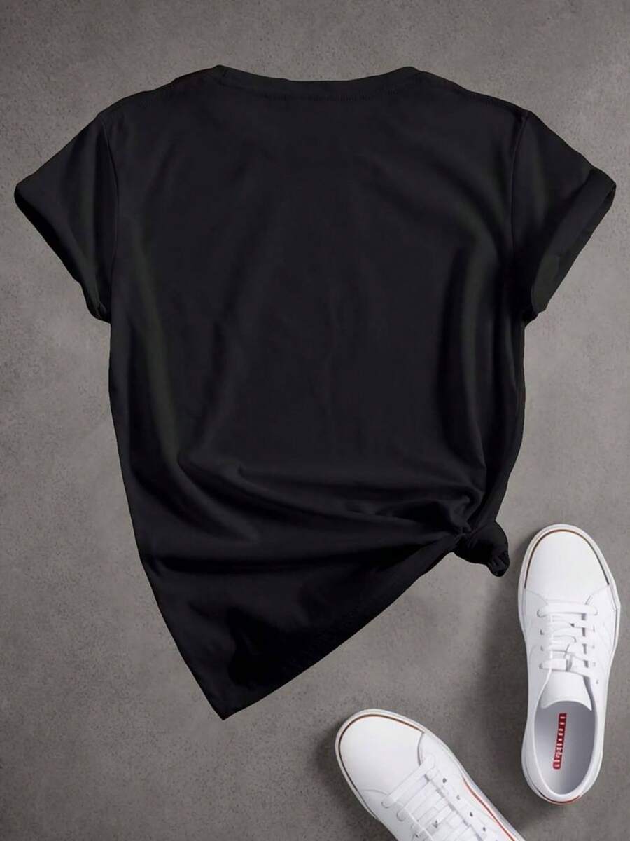 Summer And Spring, Women'S Clothing, Short-Sleeved Round Neck Casual Top, T-Shirt With Fireworks Print In The Heart