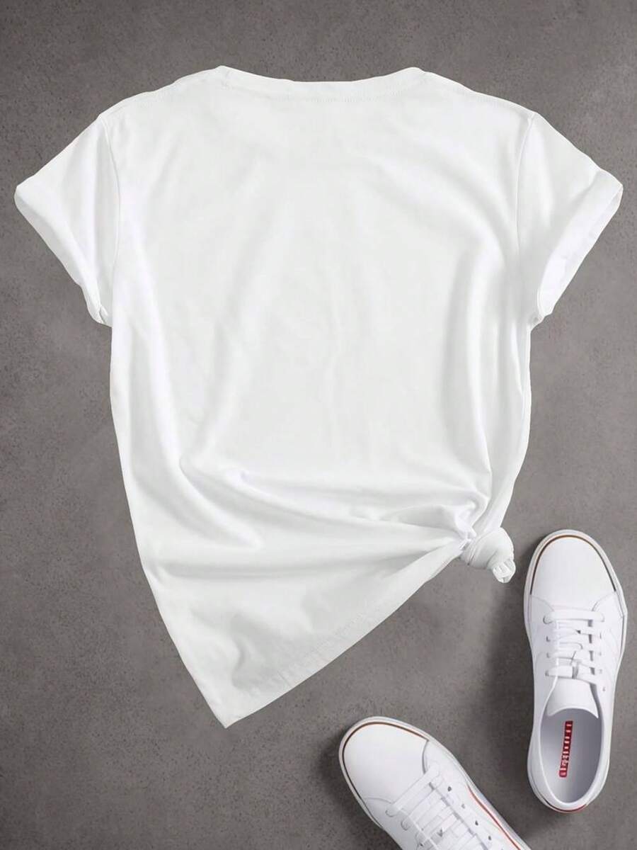 Summer And Spring, Women'S Clothing, Short-Sleeved Round Neck Casual Top, T-Shirt With Fireworks Print In The Heart