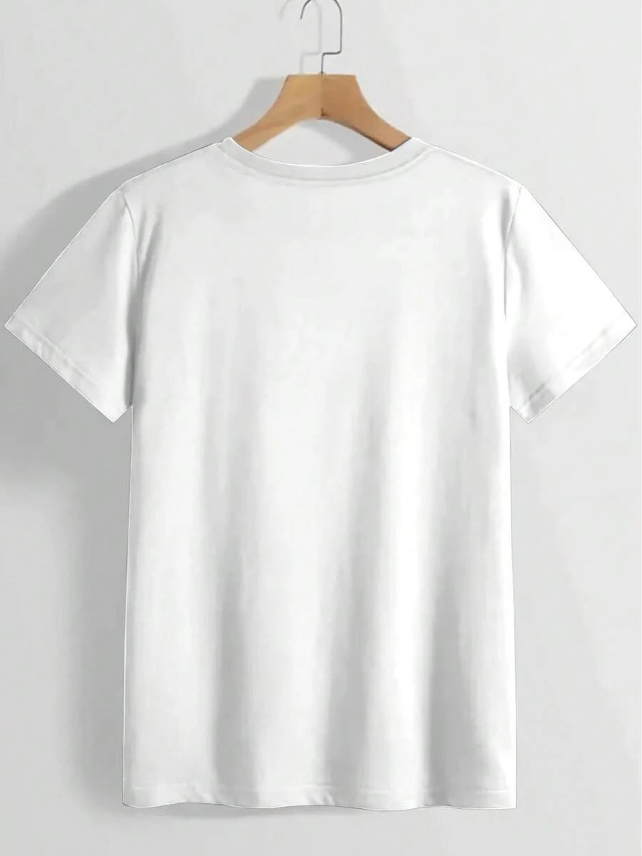 1pc Women'S Elegant Round Neck Short-Sleeve T-Shirt| Fun Print, Soft Fabric, Casual Versatile Top For Spring & Summer, Machine Washable, Stylish Letter Print, Comfortable Fit
