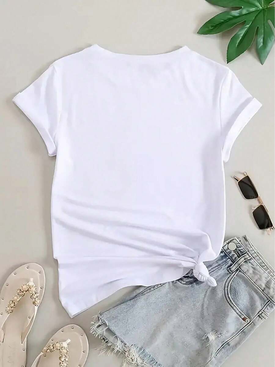 Women'S Soft Stretch And Blend T-Shirt - Geometric Printed Short-Sleeve Round Neck Top