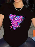Women'S Graphic T-Shirt - " Just Wanna Have Fun" Retro 80s Party Tee - Soft Stretchy Polyester Top For Night Out
