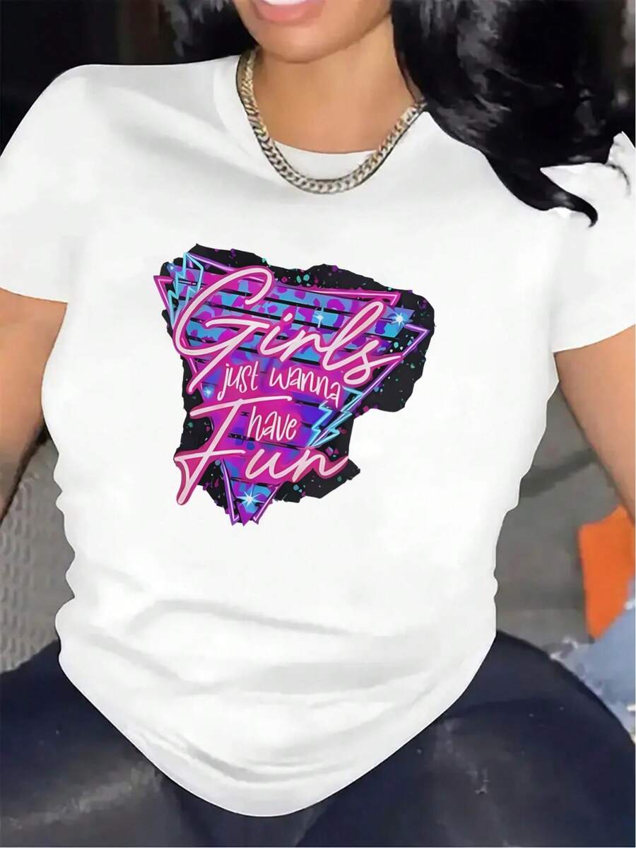 Women'S Graphic T-Shirt - " Just Wanna Have Fun" Retro 80s Party Tee - Soft Stretchy Polyester Top For Night Out