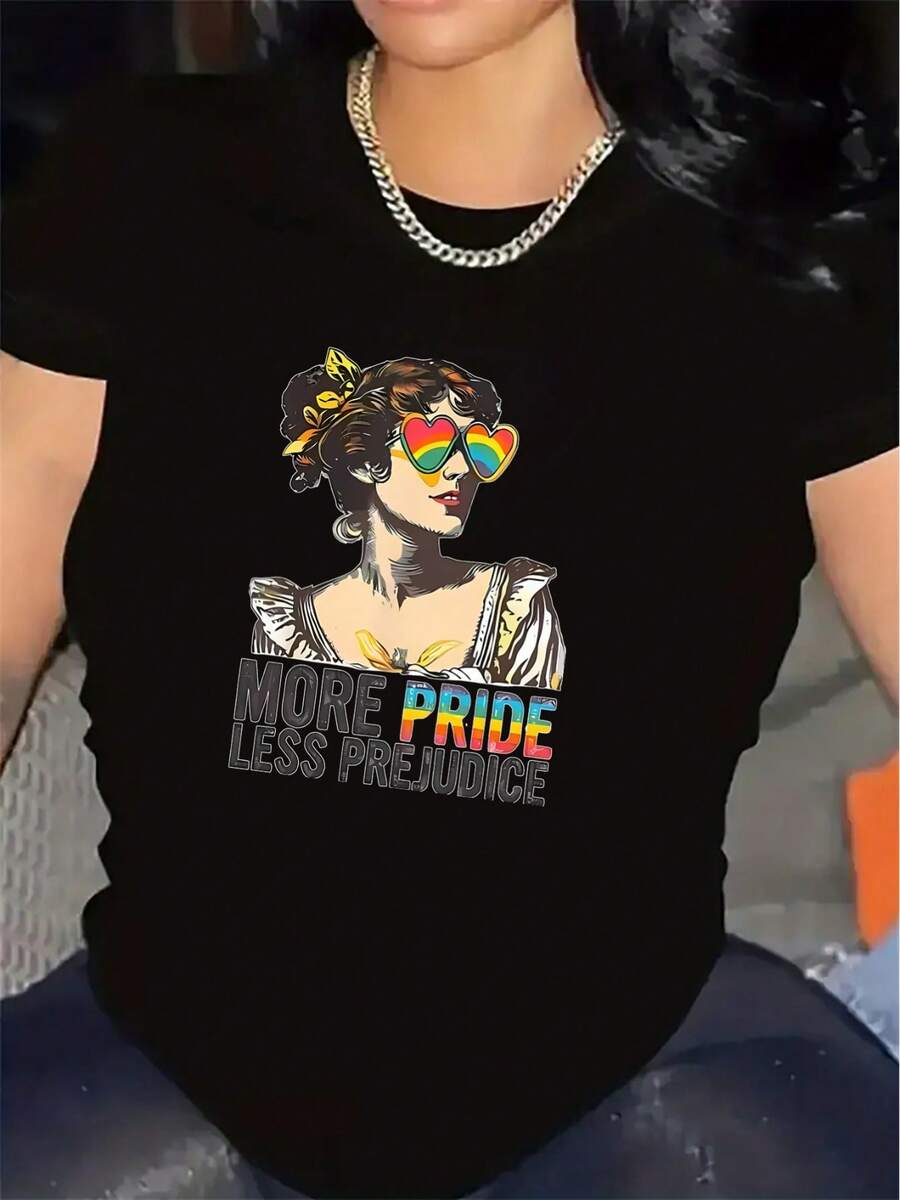 Women'S Graphic T-Shirt - Bold "More Pride Less Prejudice" Statement Tee
