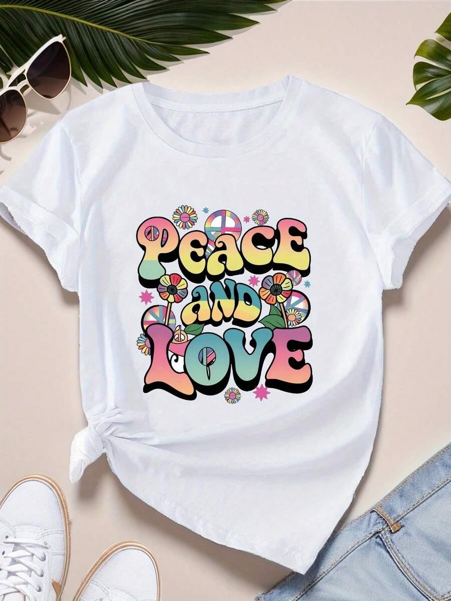 Peace And Love Women's Plus Size Sports Short Sleeve T-Shirt
