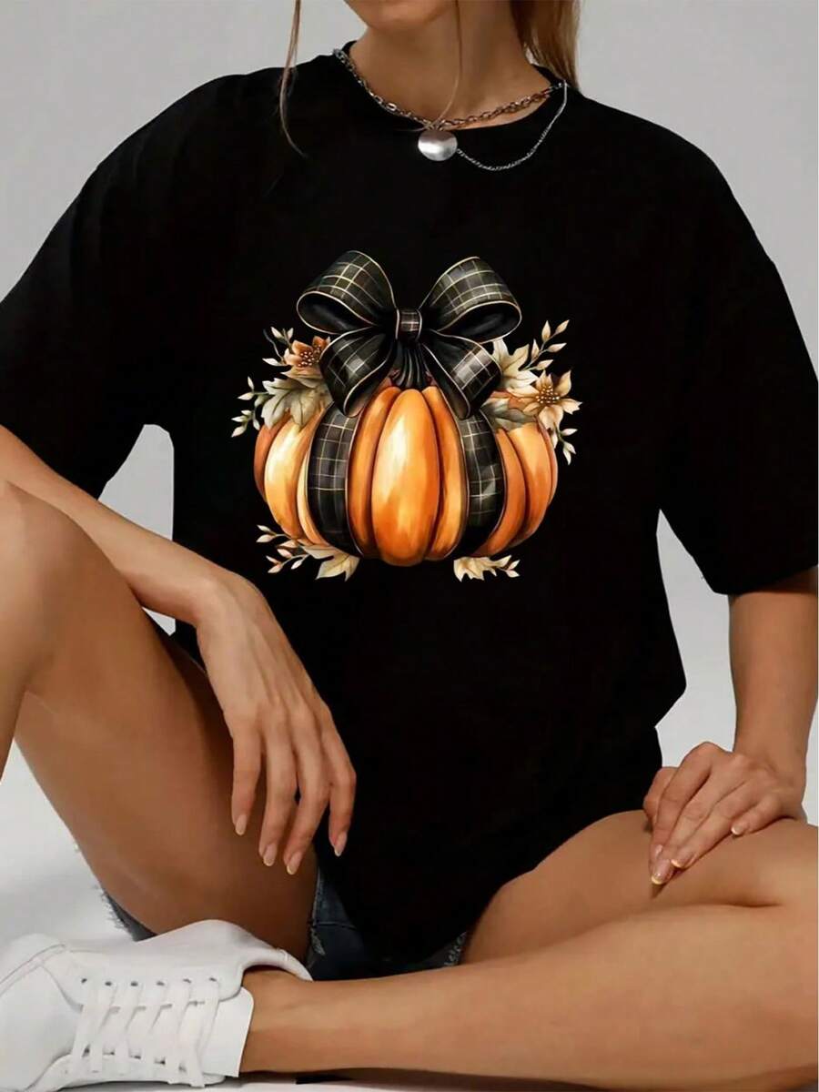Womens Halloween TShirt Comfortable Crew Neck Casual Cotton Blend ShortSleeves Soft Breathable Top Womenswear Tshirt Summer Spring Streetwear Fabric