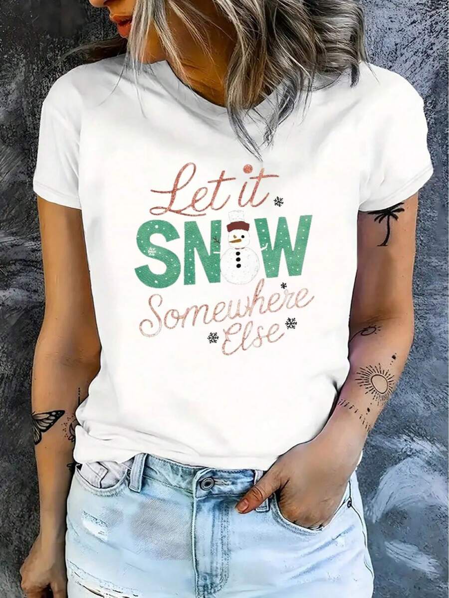 Womens Christmas TShirt Comfortable Crew Neck Casual Cotton Blend ShortSleeves Soft Breathable Top Womenswear Tshirt Summer Spring Streetwear Fabric