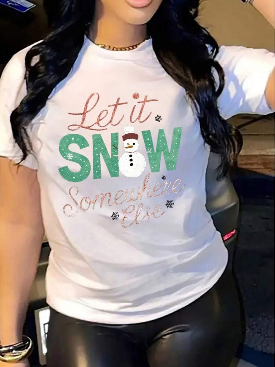 Womens Christmas TShirt Comfortable Crew Neck Casual Cotton Blend ShortSleeves Soft Breathable Top Womenswear Tshirt Summer Spring Streetwear Fabric