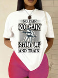 Women's No No Gain Motivational T-Shirt - Funny Humor 100% Lightweight Short Sleeve Round Neck Casual Tee With Slogan For Daily Wear & Outfits