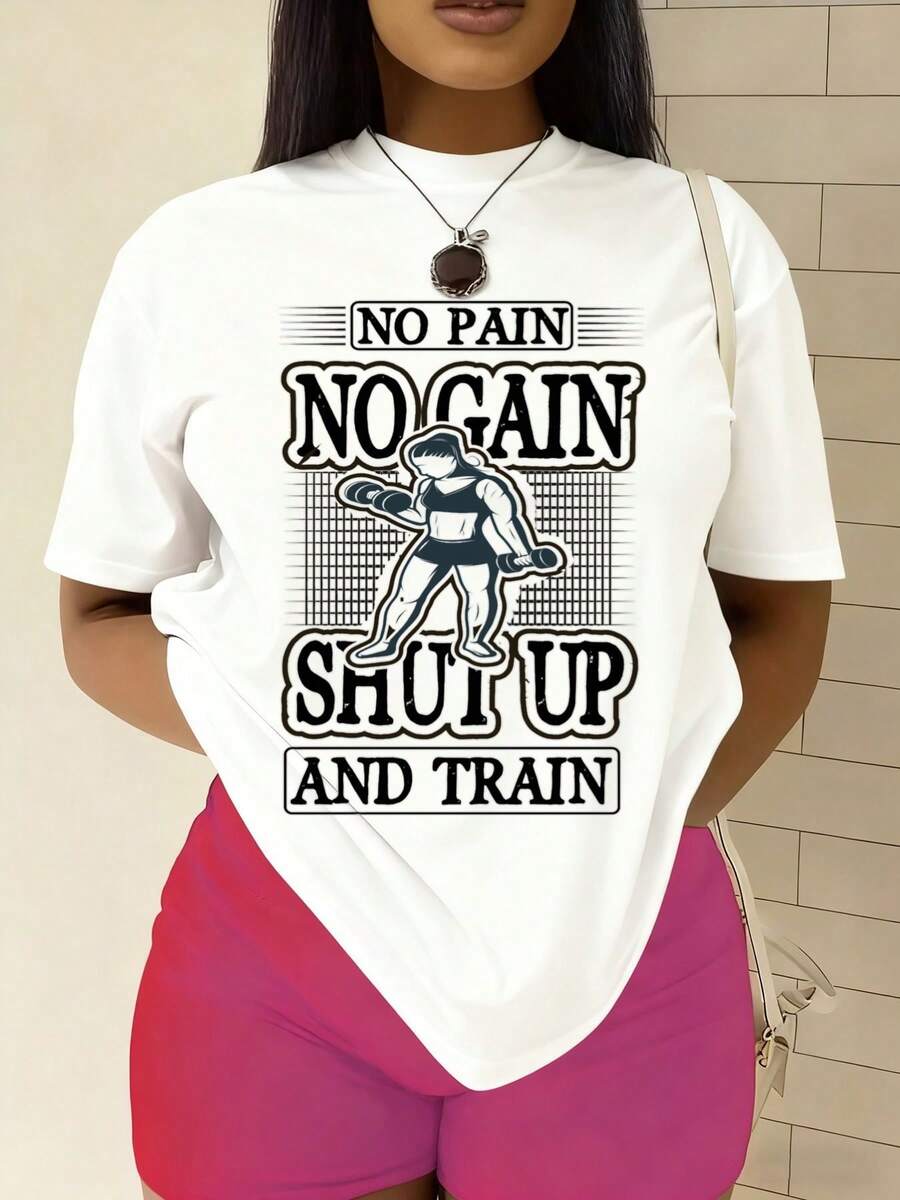 Women's No No Gain Motivational T-Shirt - Funny Humor 100% Lightweight Short Sleeve Round Neck Casual Tee With Slogan For Daily Wear & Outfits