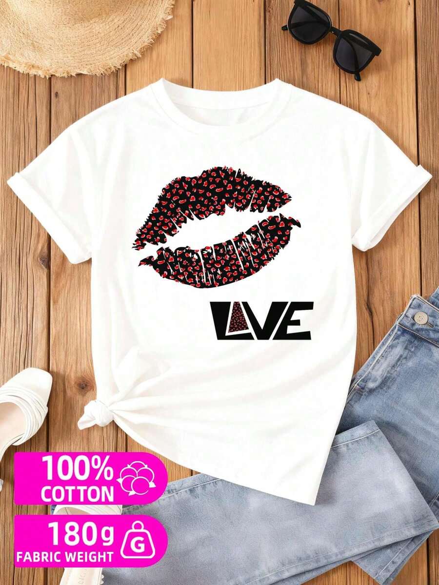 Matching Couple T-Shirts Featuring A Design Called 'Love Lips'.Made From 100%