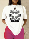 Women'S Funny Motivational "No No Gain" Weightlifting Graphic T-Shirt - 100% 180gsm Heavyweight Casual Round Neck Short Sleeve, White With Black Print, & Casual Attire, Apparel