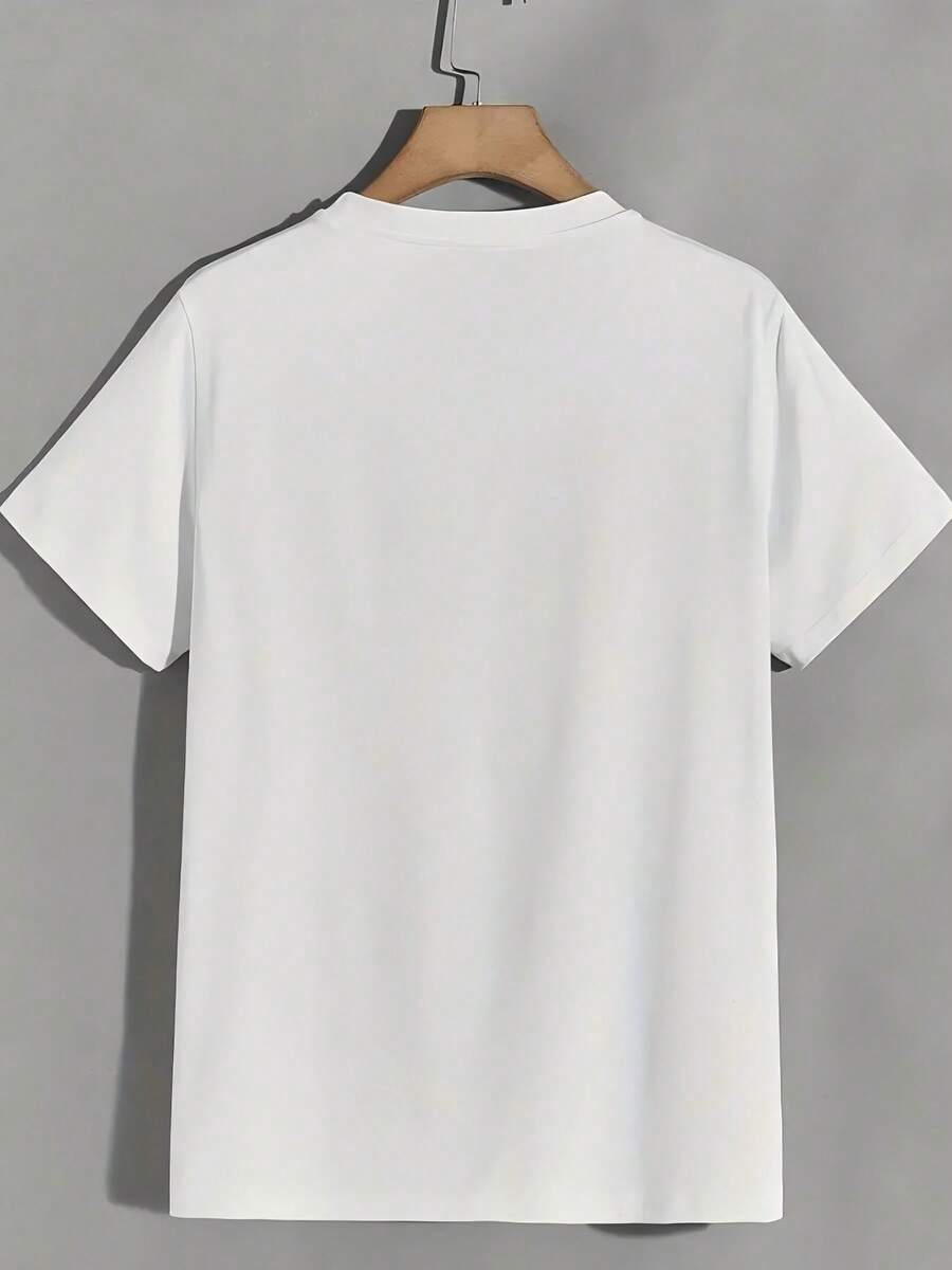 Wo Casual Double-Sided Print Letter And Bear Round Neck Short Sleeve T-Shirt| Spring/Summer Tops, Slight Stretch Fabric, Casual Style