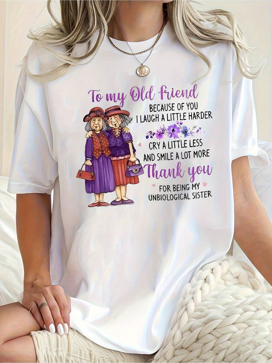 Wo Heartfelt Message Graphic Tee - Casual Crew Neck Short Sleeve Top| Machine Washable, Ideal For Spring And Summer, Sisterhood Apparel| Floral Print Top| Construction, Ladies T Shirts