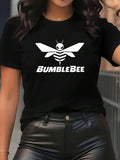 Women's Y2K Graphic T-Shirt - White With Black Bee Print Short Sleeve Round Neck Casual Top, All-Season Comfort Fit Tee For Birthday Party Outfits