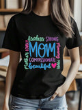 Women's Empowering MOM Graphic T-Shirt - Short Sleeve Round Neck Casual Top With Fearless/Strong/Compassionate/Beautiful Word Designs