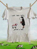 Funny "Woah Black Betty Jammed A Lamb" Lamb Graphic T-Shirt - Soft Breathable Relaxed Fit Short Sleeve Round Neck Casual Summer Top With Humorous Meme Tee - Machine Washable White Blouse