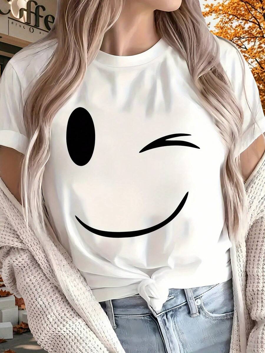 Happy 2025 New Women'S Solid Color Printed T-Shirt, Short Sleeve, Suitable For All Seasons, Suitable For Outdoor, Home, And Sports Headwear Gift, Soft, Skin-Friendly, Comfortable
