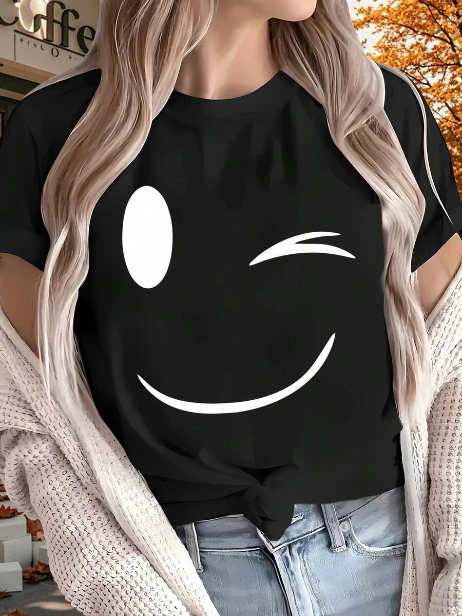 Happy 2025 New Women'S Solid Color Printed T-Shirt, Short Sleeve, Suitable For All Seasons, Suitable For Outdoor, Home, And Sports Headwear Gift, Soft, Skin-Friendly, Comfortable