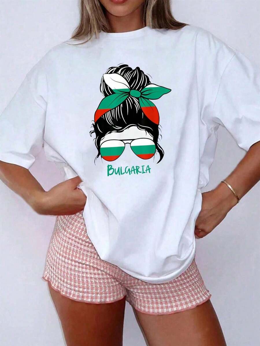 Women's Plus Size Bulgarian National Flag T-Shirt - Green White Red Cultural Pride Top