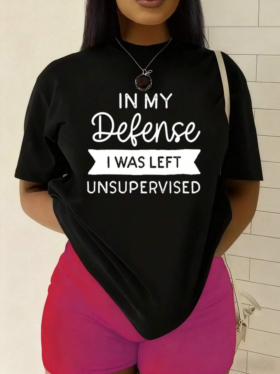 Women's Funny "Unsupervised Defense Mechanism" Slogan T-Shirt - 100% 180GSM Casual Round Neck Short Sleeve Top For Y2K Humor