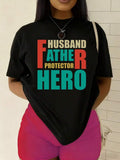 Husband Father Hero Funny Humor Plain T-Shirt For Women| 180G 100%, Black, Breathable, Crew Neck, Short Sleeves, Perfect For Summer Outdoor And Leisure Wear