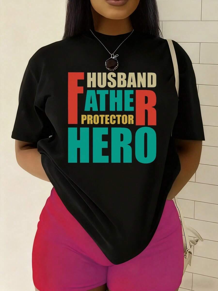 Husband Father Hero Funny Humor Plain T-Shirt For Women| 180G 100%, Black, Breathable, Crew Neck, Short Sleeves, Perfect For Summer Outdoor And Leisure Wear